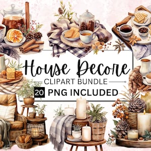 20 Watercolor Neutral Home Decor Clipart, Cozy Home Decor PNG Bundle, Interior design, Cozy Corner PNG, Beige Interior, Sublimation Design