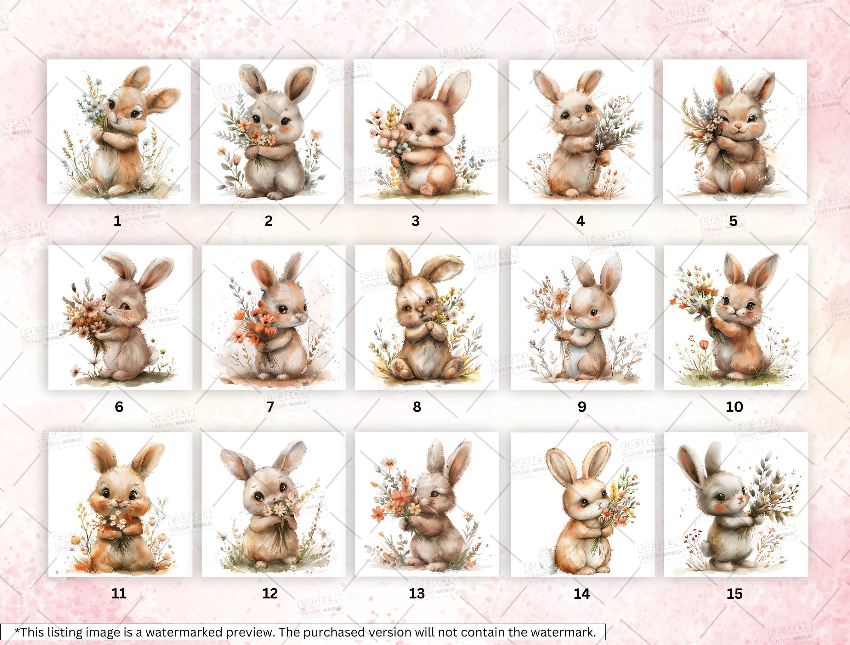 25 Watercolor Cute Floral Bunny Clipart PNG, Spring Easter Bunny ...