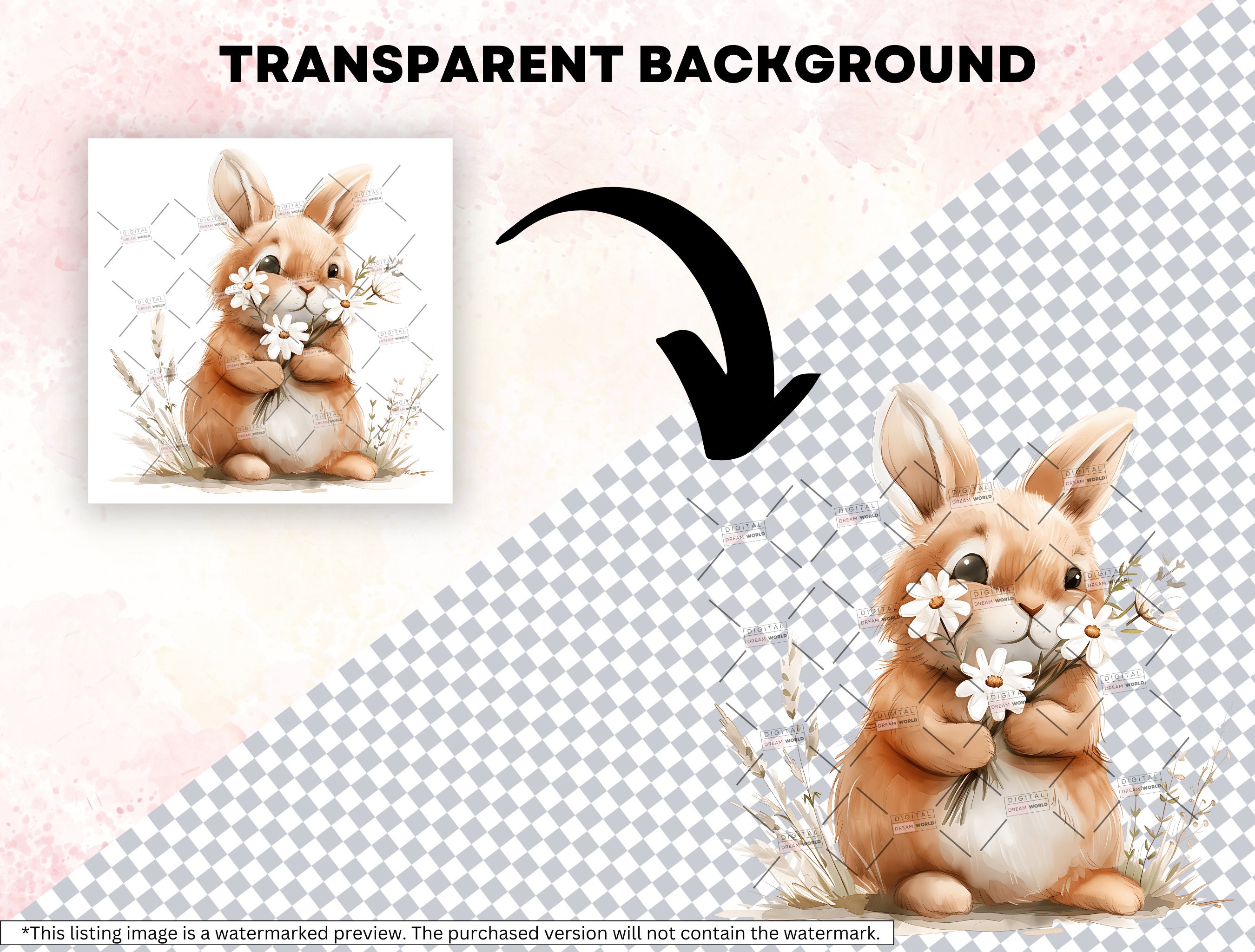 25 Watercolor Cute Floral Bunny Clipart PNG, Spring Easter Bunny ...