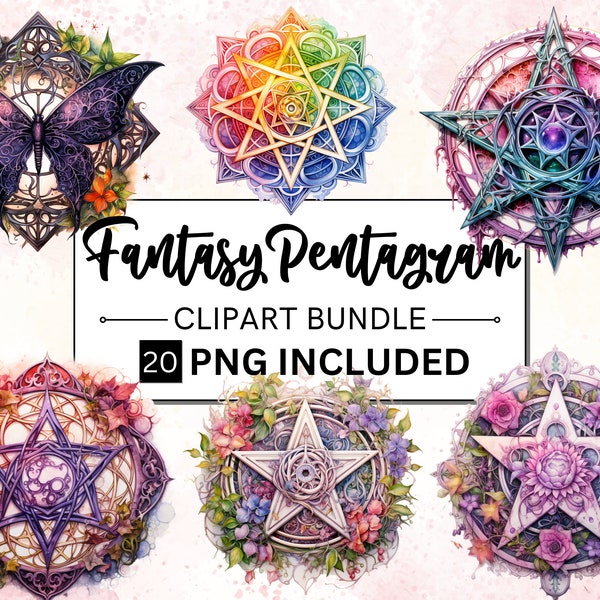 20 Watercolour Pentagram Clipart, Witchcraft PNG Clipart, Wiccan PNG, Magic Clip Art, Mystical Clipart, Witchcraft, Pagan Clipart PNG