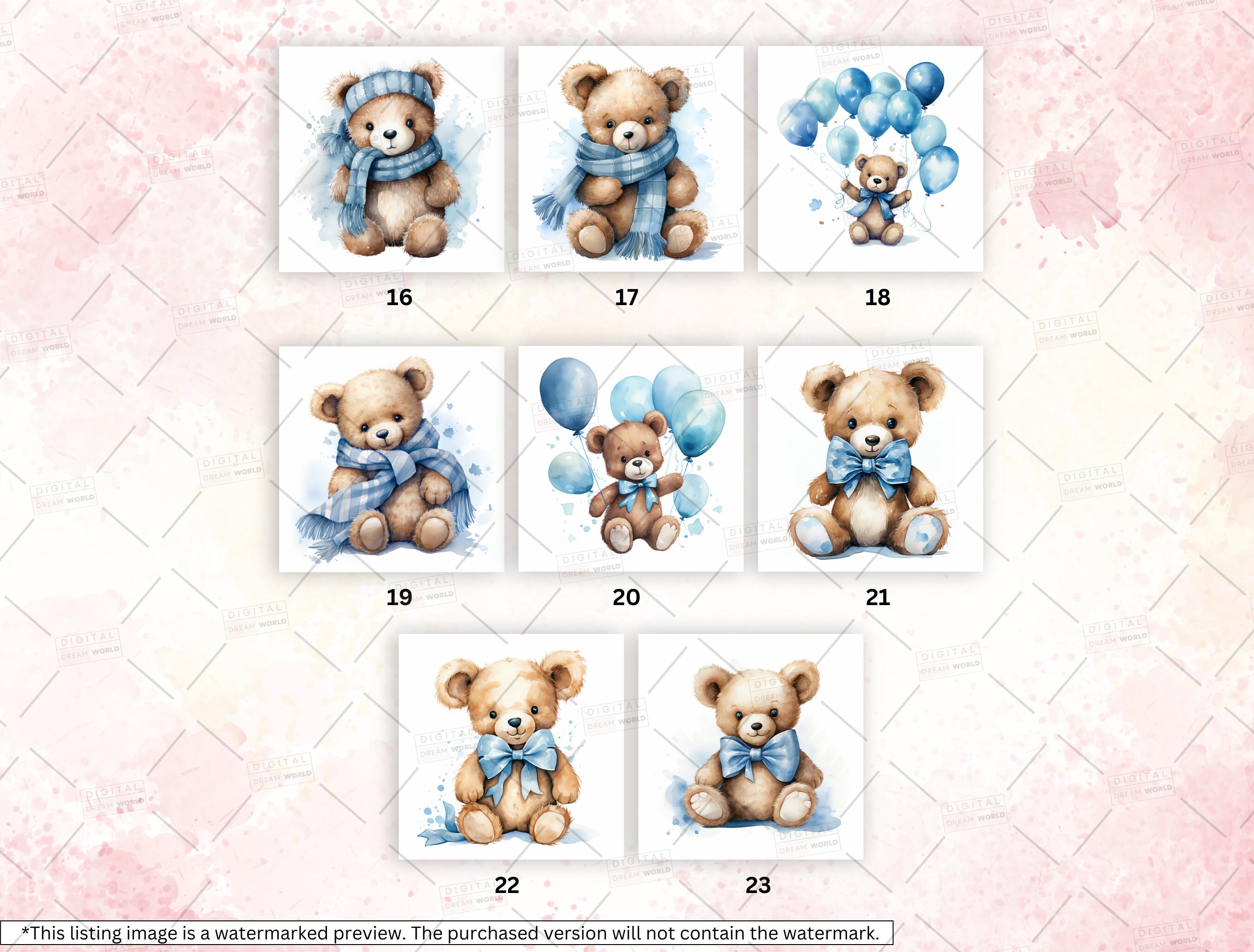 Watercolor Blue Teddy Bear Clipart Bundle, Baby Shower (23 PNG) - Etsy ...