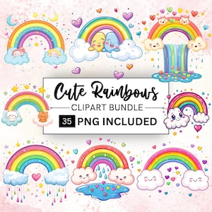35 Watercolor Rainbow Clipart Bundle, Baby Shower Clipart, Colorful Rainbow PNG&#39;s, Fairytale Whimsical Birthday, Nursery PNG, Commercial Use