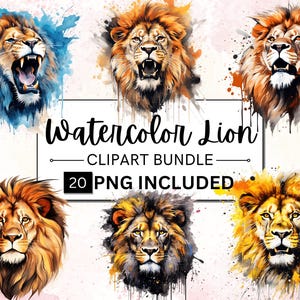 20 Aquarell Löwe Clipart Bundle, Löwe PNG, Kinderzimmer Clipart, Baby-Dusche Clipart, digitale Kunst, Sofortiger Download Sublimation, kommerzielle NUTZUNG