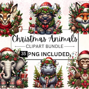 35 Aquarell Weihnachten Tiere Clipart Bundle, Waldtiere PNG, Weihnachten Winter Tier PNG, Weihnachten Urlaub Clipart, kommerzielle Nutzung