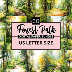 30 Watercolor Forest path digital paper, Enchanted Forest Digital backdrops, Hiking Trail, Fantasy Background, Junk Journal, Scrapbooking