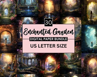 30 Printable Enchanted Garden Digital Paper, Magical Garden Backdrop, Gardening Junk Journal Kit, Secret Garden Background, Scrapbooking