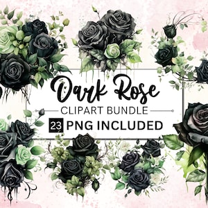 23 PNG Watercolor Dark Gothic Rose Clipart, Magical Gothic Flowers Clip Art, Dark Fairytale Fantasy PNG Digital Image Download, Gothic Roses
