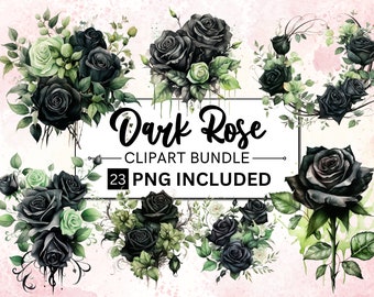 Watercolor Dark Gothic Roses Clipart, 23 PNG Fantasy Flowers (Digital Download)