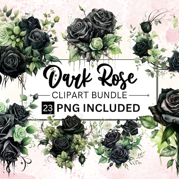 23 PNG Watercolor Dark Gothic Rose Clipart, Magical Gothic Flowers Clip Art, Dark Fairytale Fantasy PNG Digital Image Download, Gothic Roses