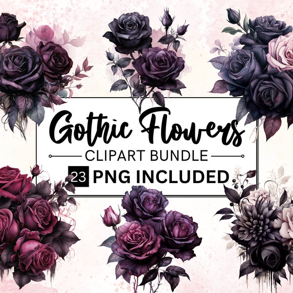 23 PNG Watercolor Gothic Floral Clipart, Magical Gothic Flowers Clip Art, Dark Fairytale Fantasy PNG Digital Image Downloads, Gothic Roses