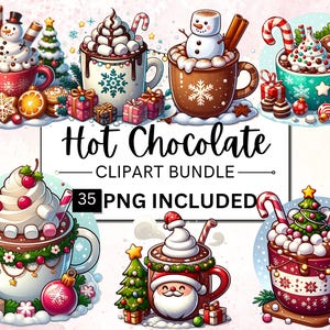 35 aquarel warme chocolademelk clipartbundel, warme cacao clipart png, voedsel clipartbundel, kerst clipart png-afbeeldingen, instant commercieel gebruik