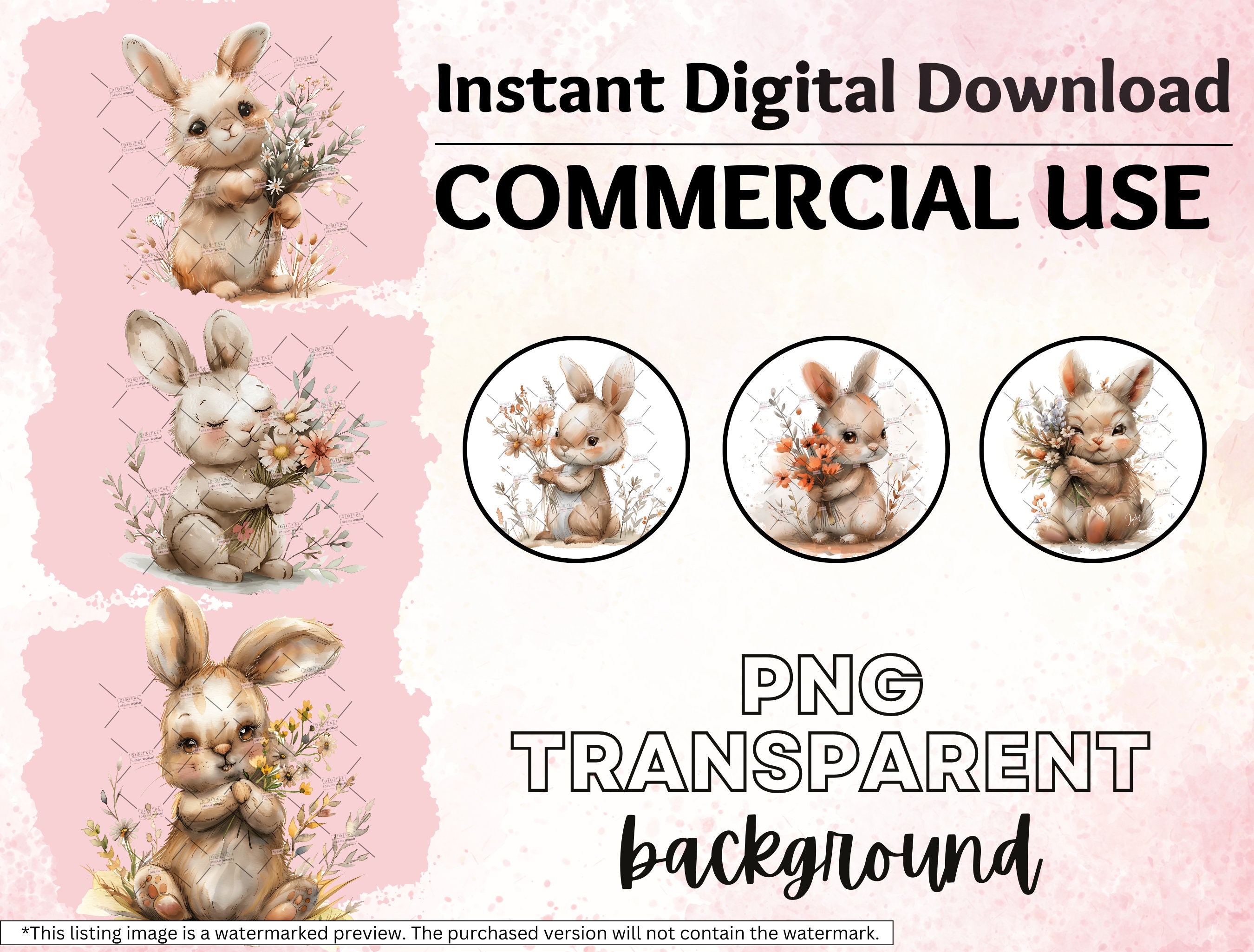 25 Watercolor Cute Floral Bunny Clipart PNG, Spring Easter Bunny ...