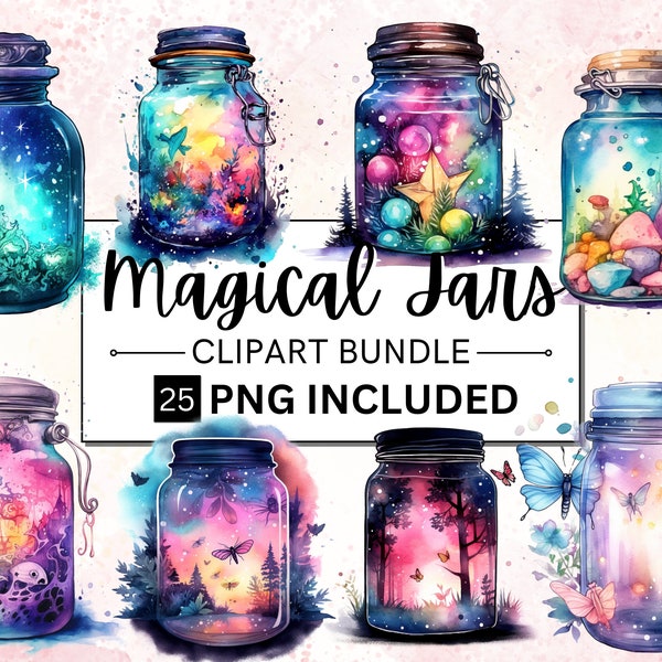 25 PNG Watercolour Magical Jars Clipart, Fantasy Clipart, Mystery Mason Jars ClipArt bundle, Fairytale Magical Jars, Scrapbook, Junk Journal
