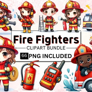 66 simpatico pacchetto di clipart dei vigili del fuoco dell'acquerello, vigili del fuoco, camion dei pompieri, idrante, cane, caserma dei pompieri, pompiere PNG, decorazioni per feste di compleanno PNG