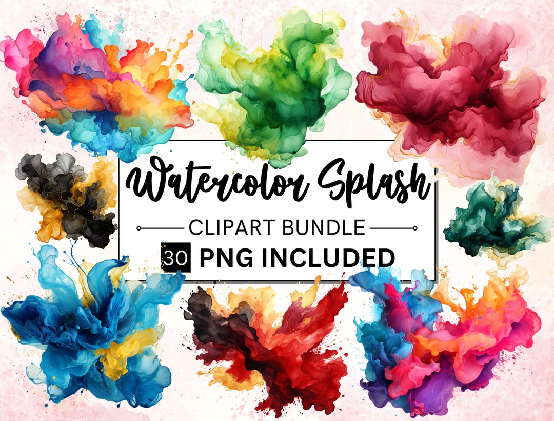 Alcohol Ink Splashes Watercolor Splash Clipart: 30 Abstract PNG Color Splashes (digital ...