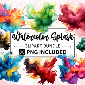 30 Acquerello Alcol Inchiostro Schizzi Clipart Vernice Splatter PNG Astratto Clip Art Colore Spruzzi Colorato Grafica Uso Commerciale Download Istantaneo