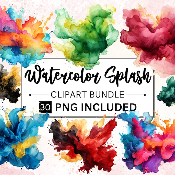 30 Aquarell Alkohol Tinte Spritzer Clipart Farbe Splatter PNG Abstrakt Clip Art Farbspritzer Bunt Grafik Kommerzielle Nutzung Sofort Download