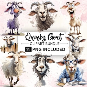 35 lustige Ziege PNG Clipart Bundle, schrullig Bauernhof Tiere, wunderliche Ziege Sublimation Clipart, launische Ziege Grafiken, dumme Ziege PNG Illustration