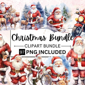 97 Mega Watercolour Santa Claus Clipart, Winter Holiday graphic png, Xmas Noel Sublimation, Christmas Clip art Bundle, Free Commercial Use