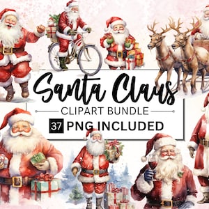 37 PNG Aquarela Papai Noel Clipart, gráfico de férias de inverno png, sublimação de Natal Noel, pacote de clipart de Natal, uso comercial gratuito
