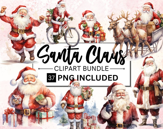 Cute Santa Clipart Bundle Christmas Clipart Digital Download Watercolor ...