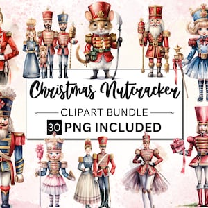 30 Pacote de clipart PNG de quebra-nozes de Natal em aquarela, clipart de férias de Natal, clipart de decoração de Natal, clipart de inverno em aquarela PNG