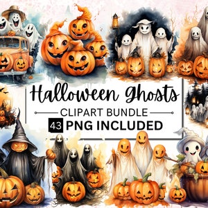 43 aquarel Spooky Halloween Ghosts Clipart, Cute Halloween PNG, Spooky Ghosts, Scrapbook, Paper Crafts, digitaal PNG-bestand commercieel gebruik
