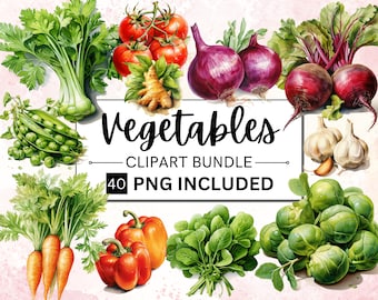 Watercolor Vegetable Clipart Bundle, Farm Illustrations (PNG)