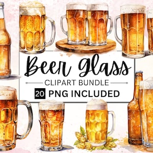 20 vasos de cerveza de acuarela, jarra de cerveza PNG transparente, cóctel de acuarela, paquete de imágenes prediseñadas de cerveza, imágenes prediseñadas de bebidas, licencia comercial