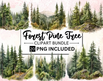 20 Watercolor Forest Tree Clipart, Pine Tree Png , Woodland Tree, Forest Landscape, Watercolor Tree, Wedding invitation, Digital Png
