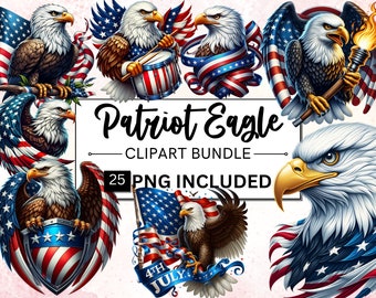Aquarel adelaar clipartbundel, patriottische VS png, 4 juli (digitaal commercieel gebruik)