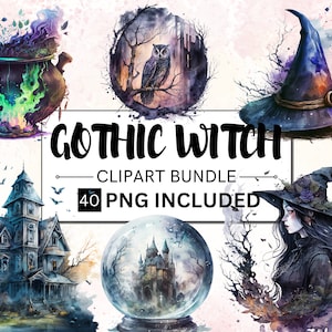 40 PNG Watercolor Gothic Witch Clipart, witch clipart PNG, Magic Clipart, Magical Gothic PNG, Witchcraft png, Gothic Witchcraft Clipart
