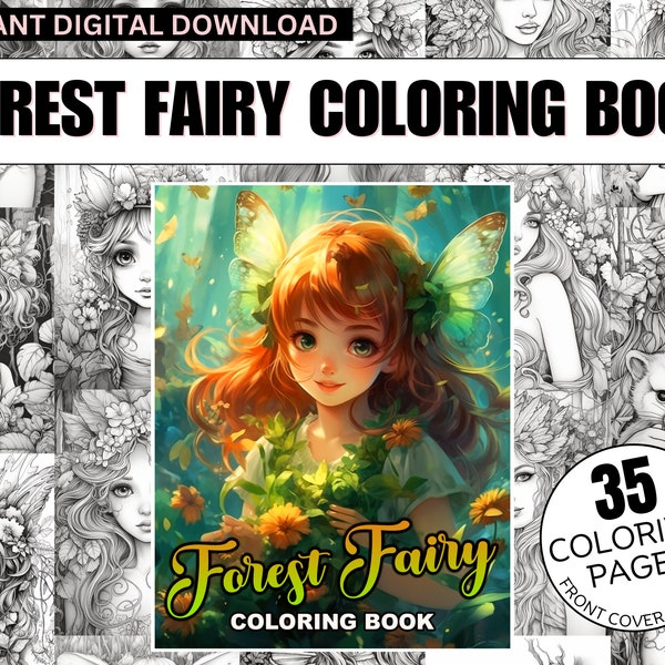 35 Forest Fairy Coloring Pages For Adults & Kids, Delicate Forest Fairy Girls Fantasy Anime Coloring Page, Beautiful Forest Fairy Fantasy