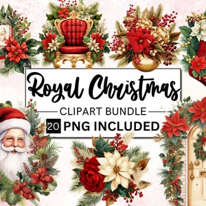 20 Royal Christmas Clipart Bundle, Christmas Collection Clipart, watercolor cozy winter, Xmas clipart, Christmas Ornaments Wreaths Clipart,