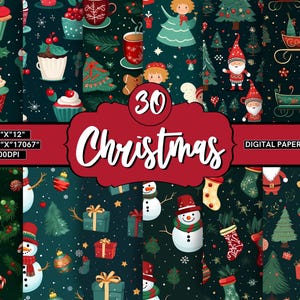 30 Watercolor Printable Christmas Digital Seamless Paper, Fantasy Noel Xmas Pages, Christmas Ephemera,Scrapbooking Card Making Junk Journal
