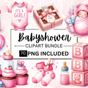 70 meisje babyshower clipart png-bundel, It's a girl png, roze babyshower png, gender Reveal party, babyshower voor een meisje, inrichting kinderkamer png