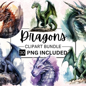 30 Watercolor Dragons Clipart, Dragon PNG | Dragon Commercial Use | Dragon Junk Journal Art | Dragon Printable | Dragon Cricut | Dragons