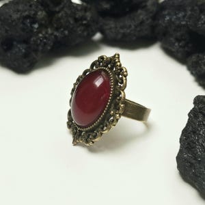 Bronze Vampire Ring: Garnet Stone in Vintage Victorian Gothic Setting