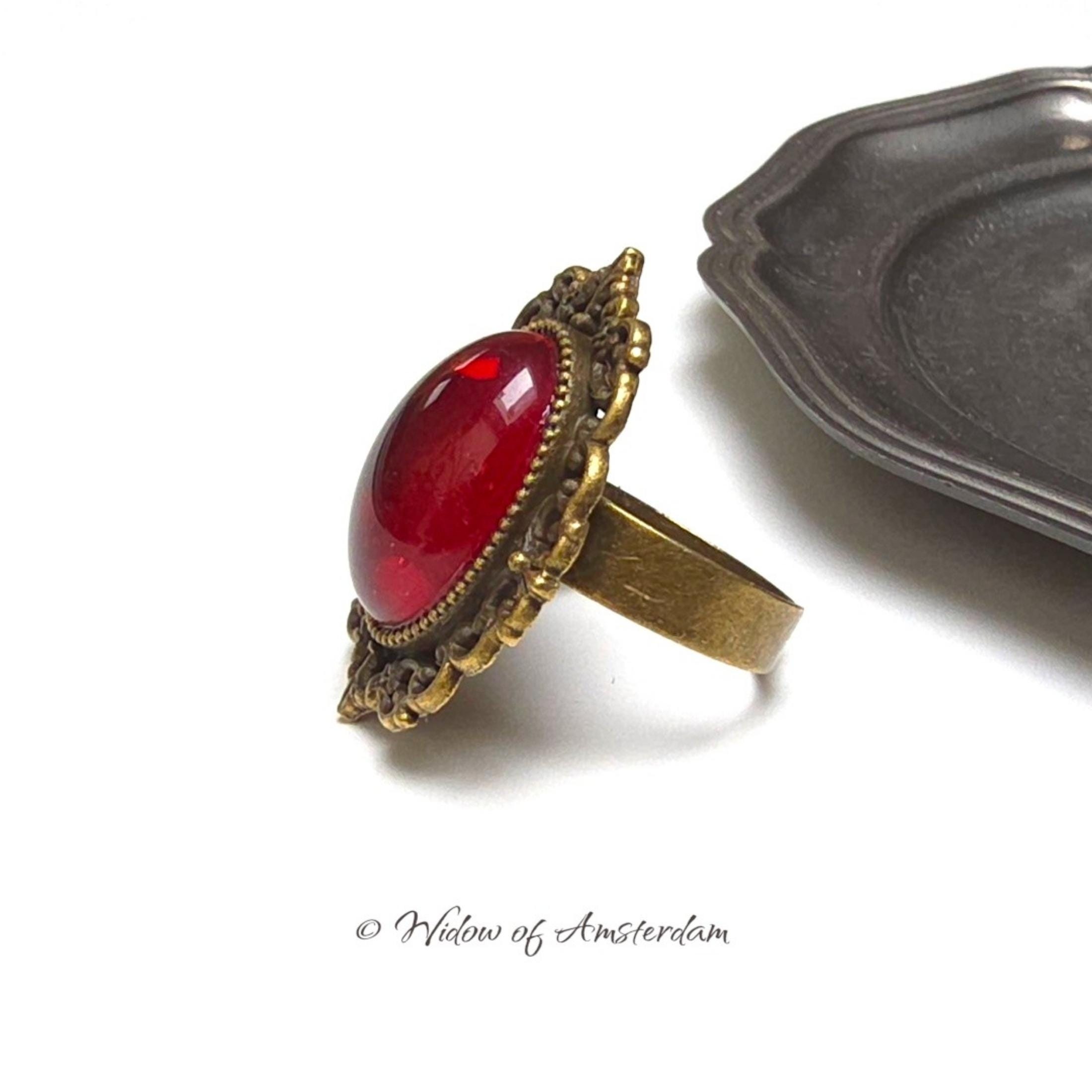 Bronze Vampire Ring - Blood-red Glass - Victorian Gothic - Adjustable ...