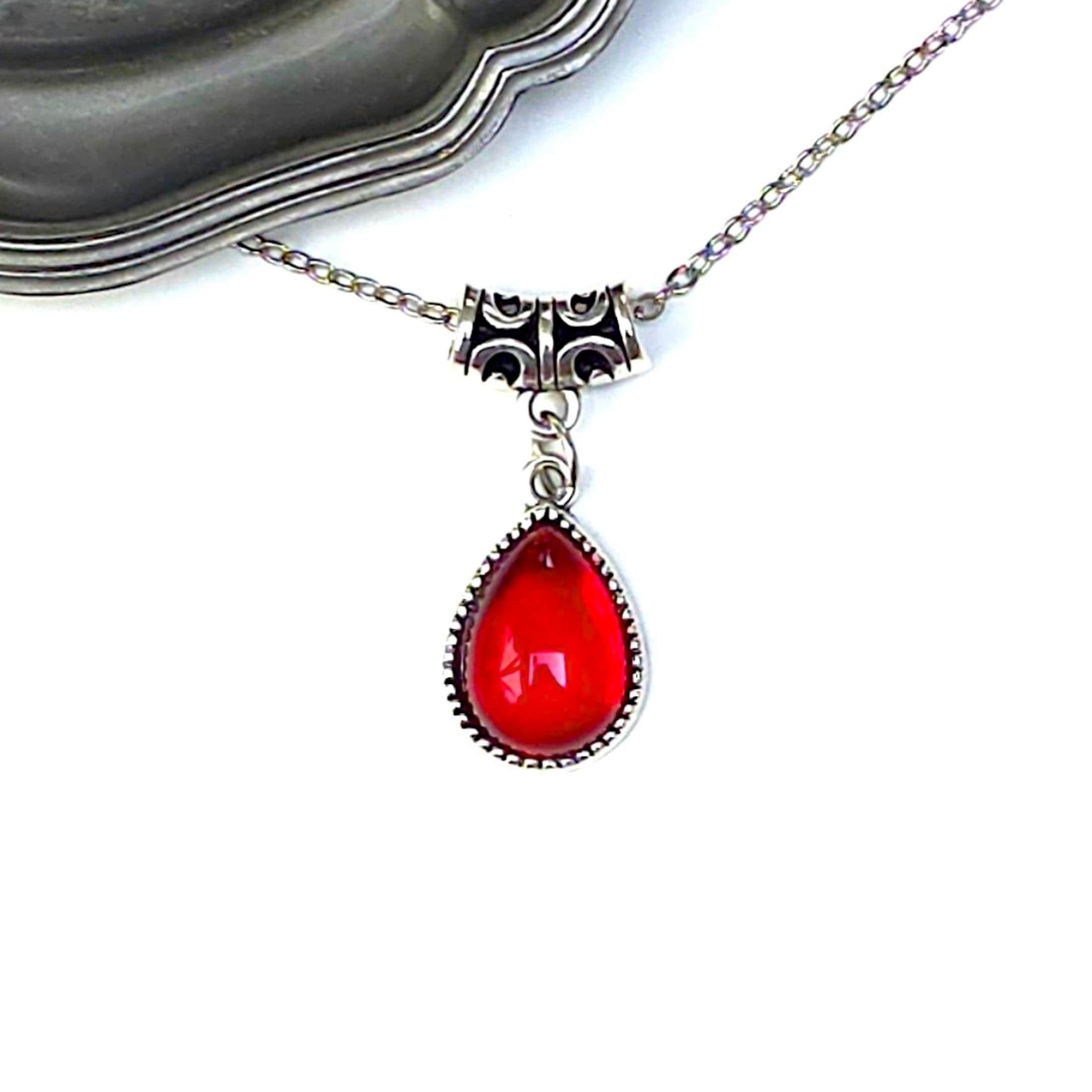 Blood Drop Necklace - Vampire Gothic Pendant - Stainless Steel Chain - Etsy