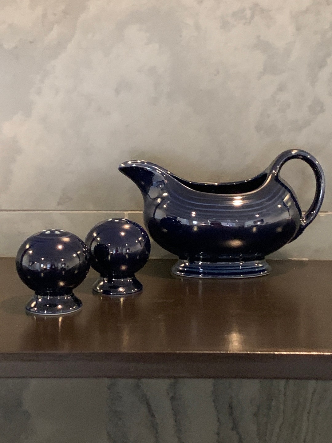 Vintage MCM Fiesta Cobalt Blue Gravy Boat and Set of Salt & Etsy