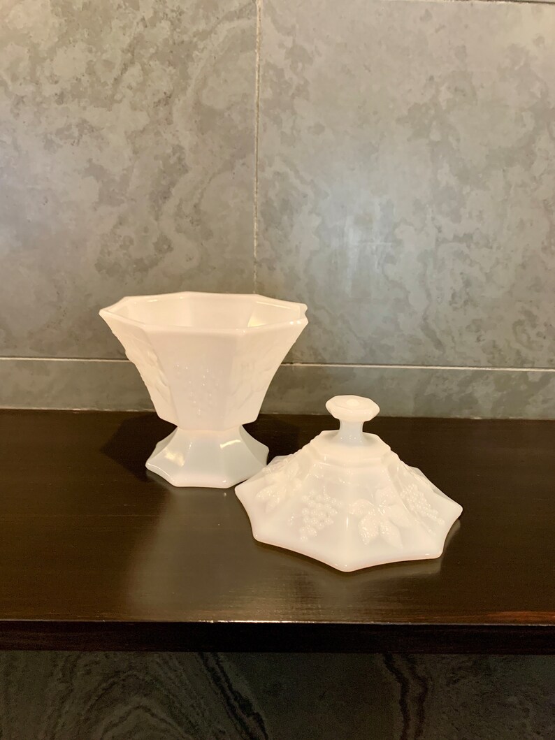 Vintage MCM White Milk Glass Pedestal Candy Dish/ Bathroom Etsy