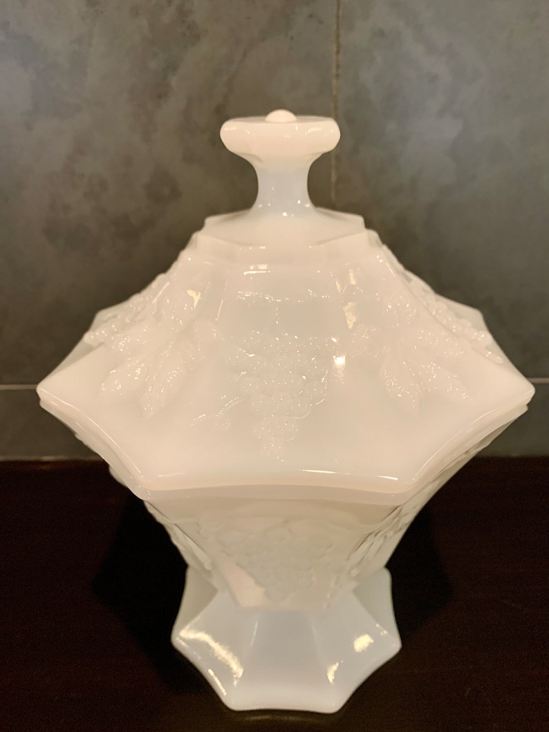 Vintage MCM White Milk Glass Pedestal Candy Dish/ Bathroom Etsy