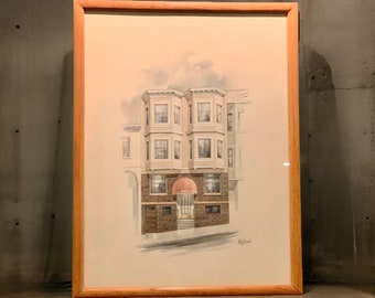 RARE Vintage 1974 Wall Art Hand Drawing- Brownstone "333"