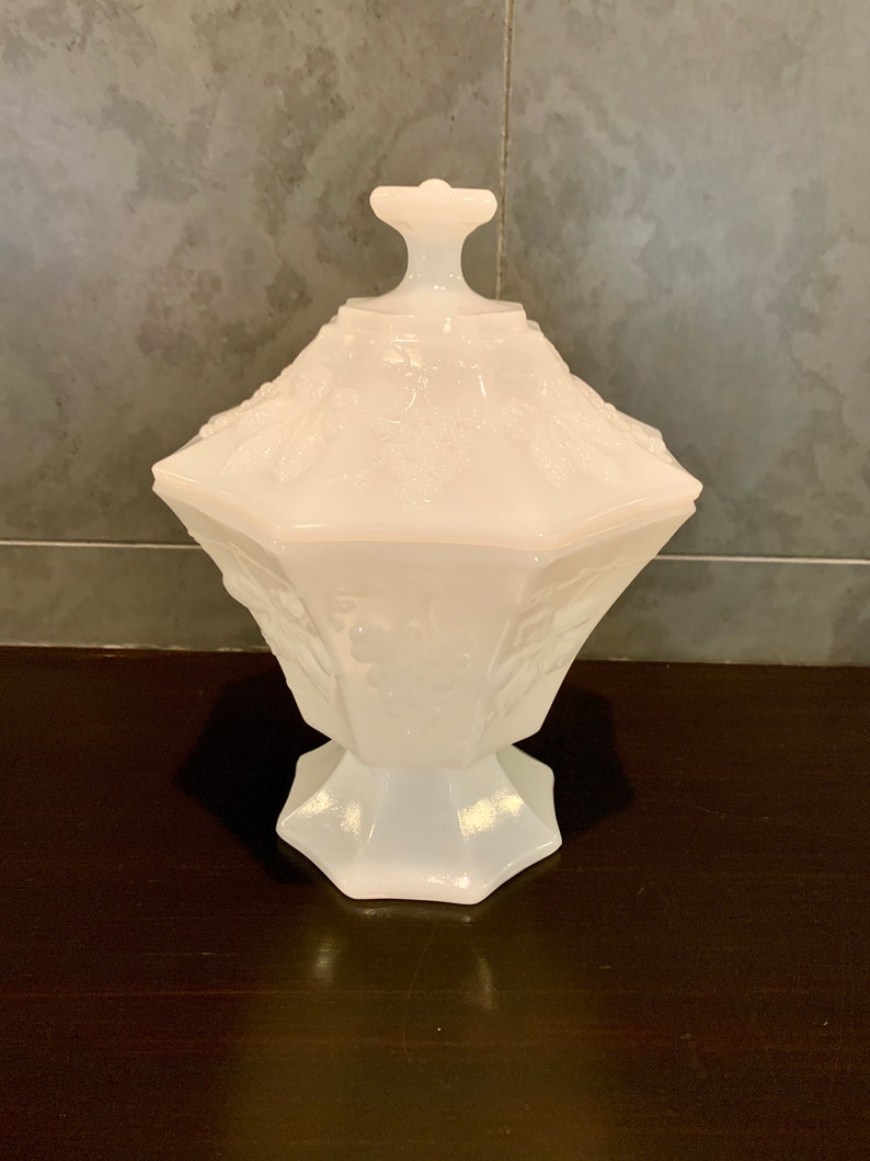 Vintage MCM White Milk Glass Pedestal Candy Dish/ Bathroom Etsy