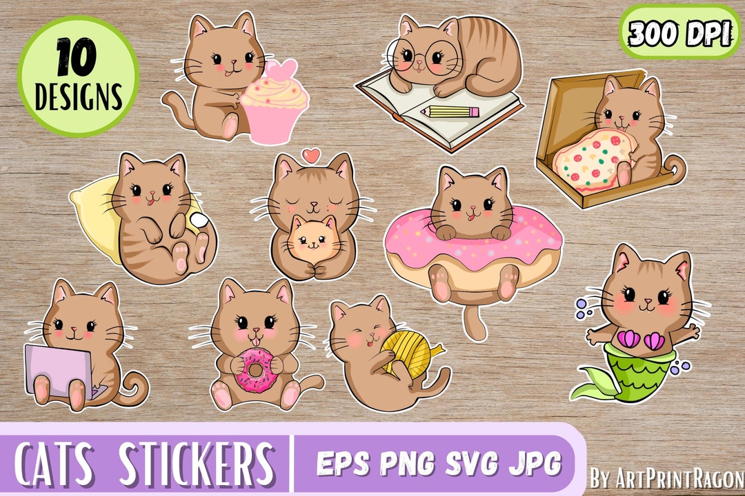 Kawaii Cats Stickers Png Adorable Cats Svg Printable Cricut - Etsy