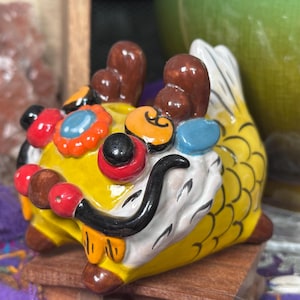 Porcelain ceramic dragon fish incense cone, and stick burner handmade