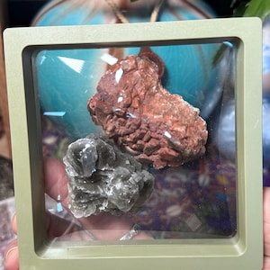 1 piece of red calcite with pyrite & with uv reaction. 1 piece of dragon scale calcite. calcite specimens
