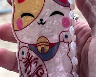 Lucky cat hair clip. banana clip