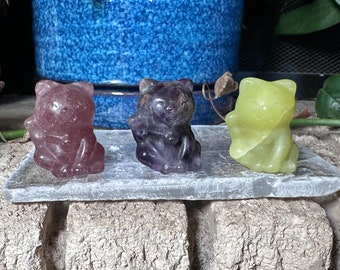 mini lucky cats. you pick. Amethyst, strawberry quartz or jade